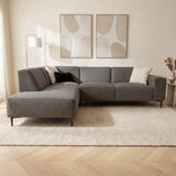 Banken - Hoekbank taupe chenille gemêleerd Ravi – links - Dimehouse