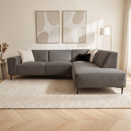 Sofá esquina de chenilla taupe tapizada Ravi – derecha 