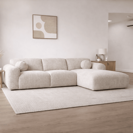 Sofá esquinero tejido chenilla beige - 292x169 cm - Shane - derecha