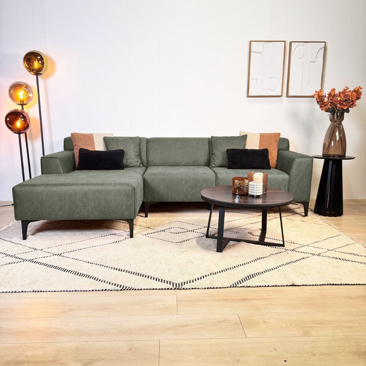 Sofá esquinero Davidson Microfibra Verde con salón compacto - Izquierda 
