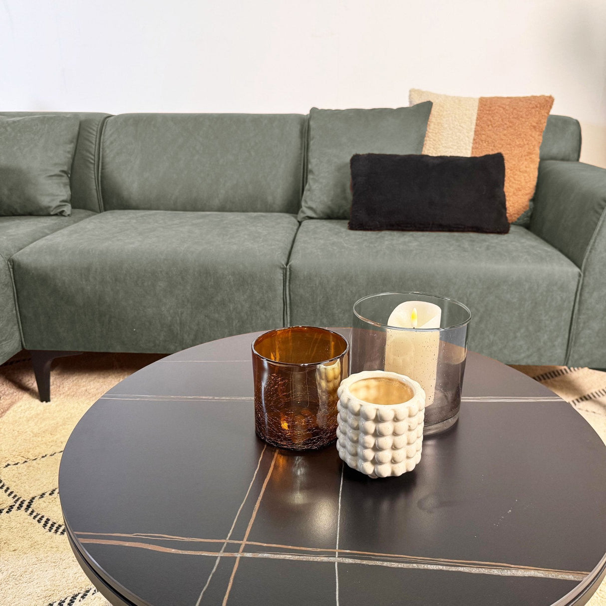 Sofá esquinero Davidson Microfibra Verde con salón compacto - Izquierda 