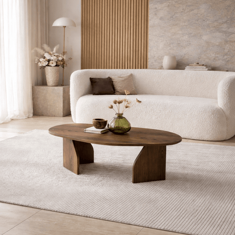 Mesa de salón orgánica de nogal con estante de melamina - 105x65 cm 