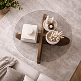 Mesa de centro redonda de vidrio Aris - Estructura de melamina de nogal 