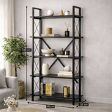 Boekenkasten - Industriële boekenkast zwart melamine Ely - Zwart Frame - 180x90 cm - Dimehouse