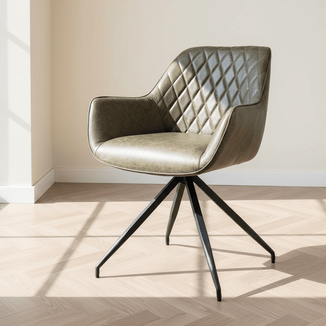 Industriële Eetkamerstoel Groen Gian - Kunstleer - Ruitpatroon - Met Armleuningen