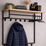 Perchero Industrial Metal con Madera de Acacia 12 Ganchos 100x80cm - Teun