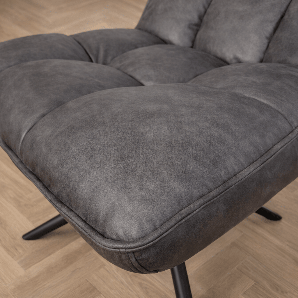 Fauteuils - Industriële draaifauteuil antraciet eco - leer 360° draaibaar Yuki - Dimehouse