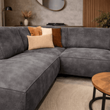 Banken - Industriële hoekbank antraciet eco - leer Brisbane - links - Dimehouse