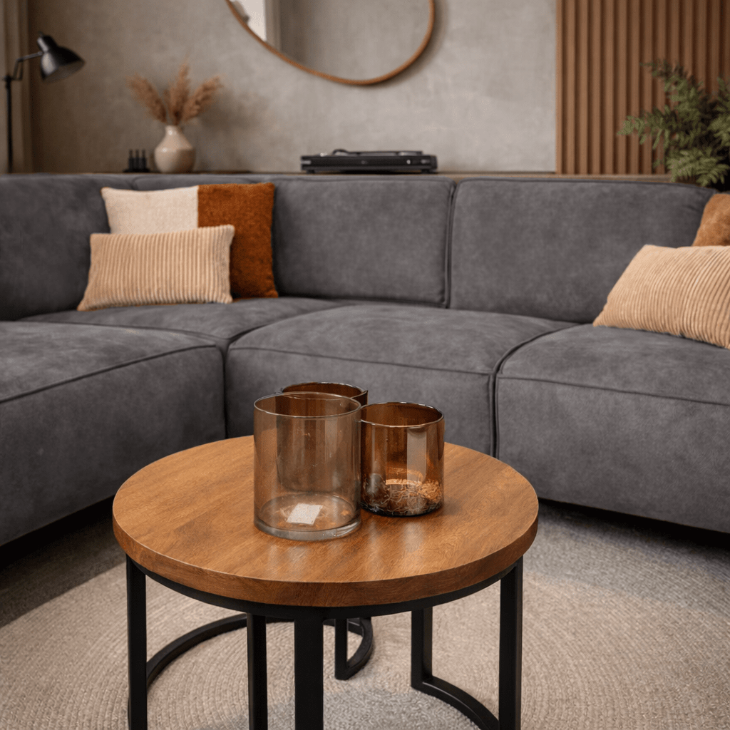 Banken - Industriële hoekbank antraciet eco - leer Brisbane - links - Dimehouse