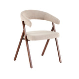 Silla de comedor Japandi bouclé color arena Miyu - estructura de nogal - con reposabrazos