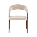 Silla de comedor Japandi bouclé color arena Miyu - estructura de nogal - con reposabrazos