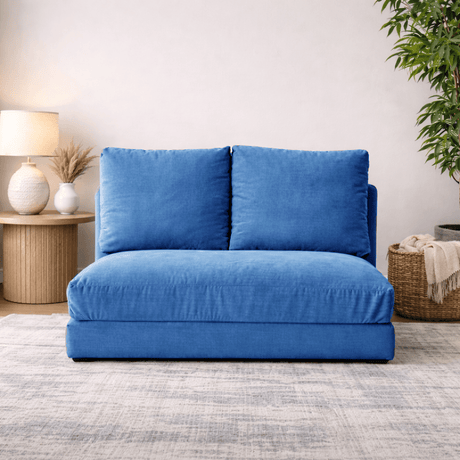 Sofá cama Japandi tela azul 2 plazas - respaldo bajo y regulable - Taida