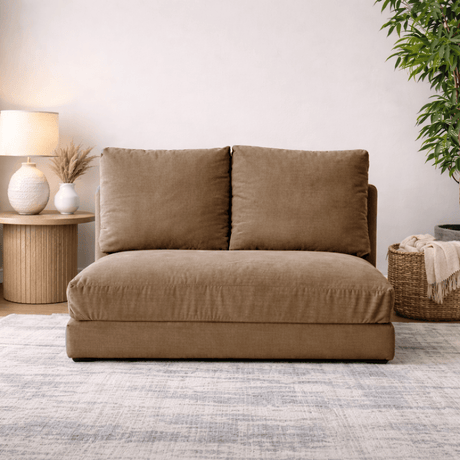 Sofá cama Japandi tela marrón camel 2 plazas - respaldo bajo y regulable - Taida