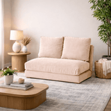 Banken - Slaapbank Japandi creme stof 2 - zits - lage rug en verstelbaar - Taida - Dimehouse