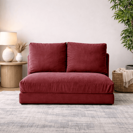 Sofá cama Japandi tela roja 2 plazas - respaldo bajo y regulable - Taida