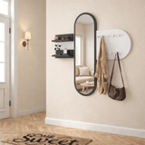 Kapstokken - Kapstok Wit Melamine 9 - Haaks - Met Spiegel - Twee Plankjes - Hally - Dimehouse