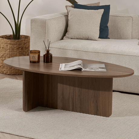 Mesa de centro con forma de guijarro nogal – 120 x 60 cm – Baro