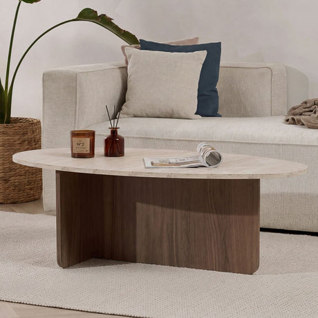 Mesa de centro con forma de guijarro travertino – 120 x 60 cm – Baro