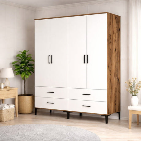 Armario Melamina Nogal y Blanco - colgar y colocar - 160x 200 x 47 cm - Kumsal