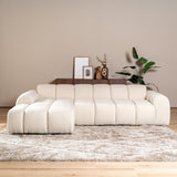 Sofás-Sofá rinconera con salón tela bouclé beige - rayas - izquierda - Brix-Dimehouse