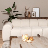 Sofás-Sofá rinconera con salón en tejido bouclé beige - rayas - derecha - Brix-Dimehouse