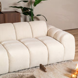 Sofás-Sofá rinconera con salón tela bouclé beige - rayas - izquierda - Brix-Dimehouse