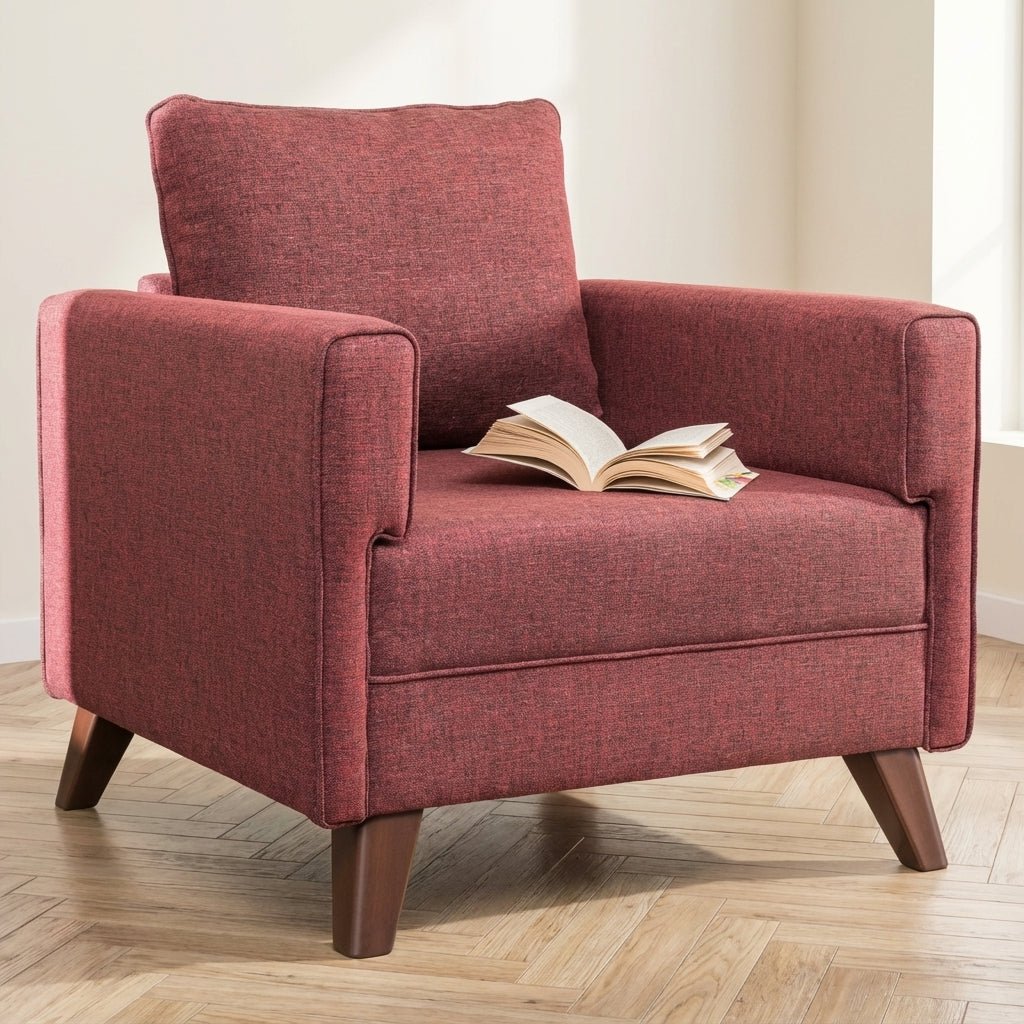Sillón rural Burdeos rojo melange tejido Bella foto atmosférica en un interior moderno