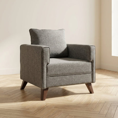 Sillón rural Tejido gris melange Bella foto atmosférica en un interior moderno