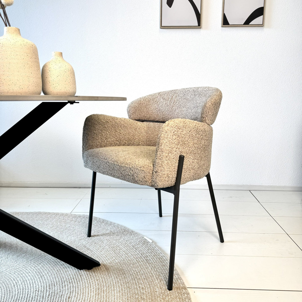 Silla de comedor Bouclé Beige - Japandi - formas redondas - Lola