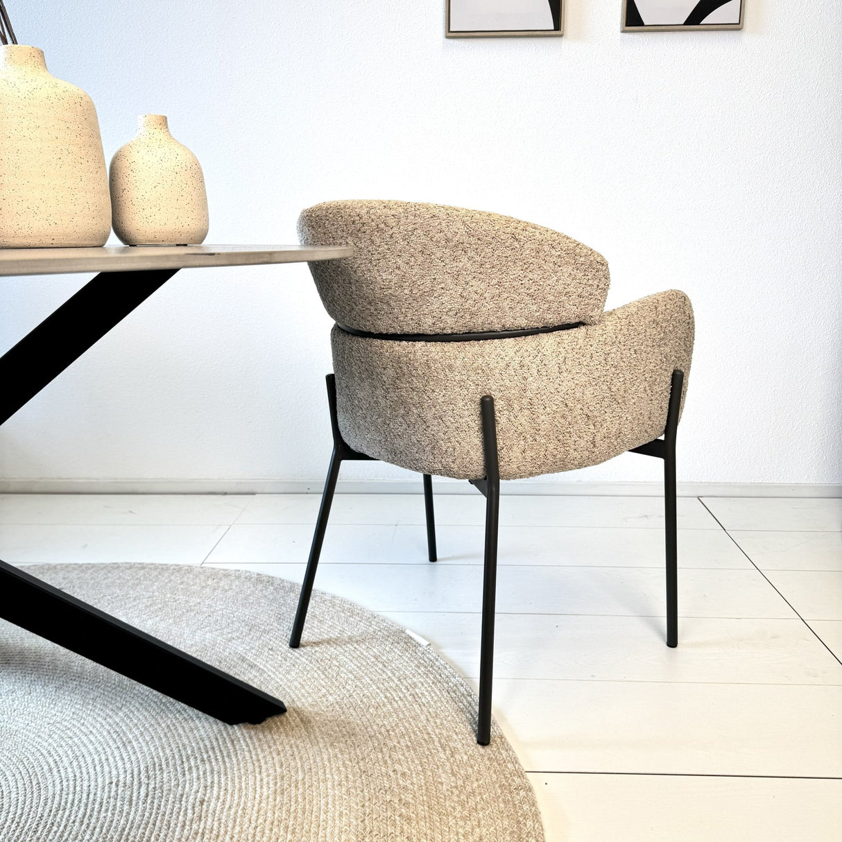 Silla de comedor Bouclé Beige - Japandi - formas redondas - Lola