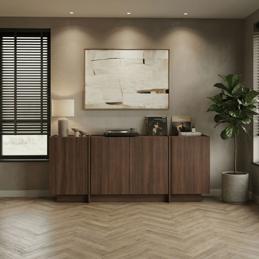 Dressoirs - Dressoir Japandi walnoot melamine Lowen 180x45x80 cm - Dimehouse