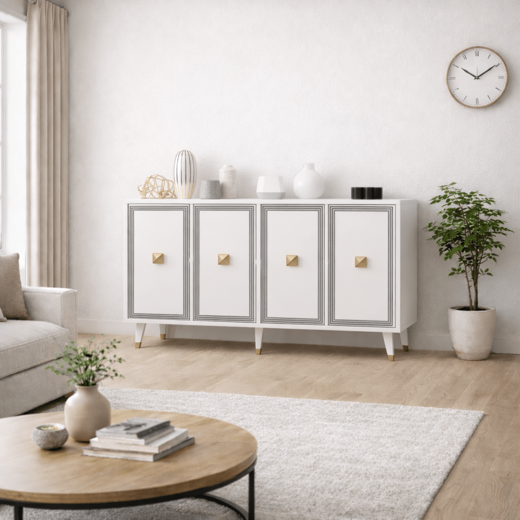 Dressoirs - Modern Dressoir Ansel Wit - Goud Melamine 120 cm - Dimehouse