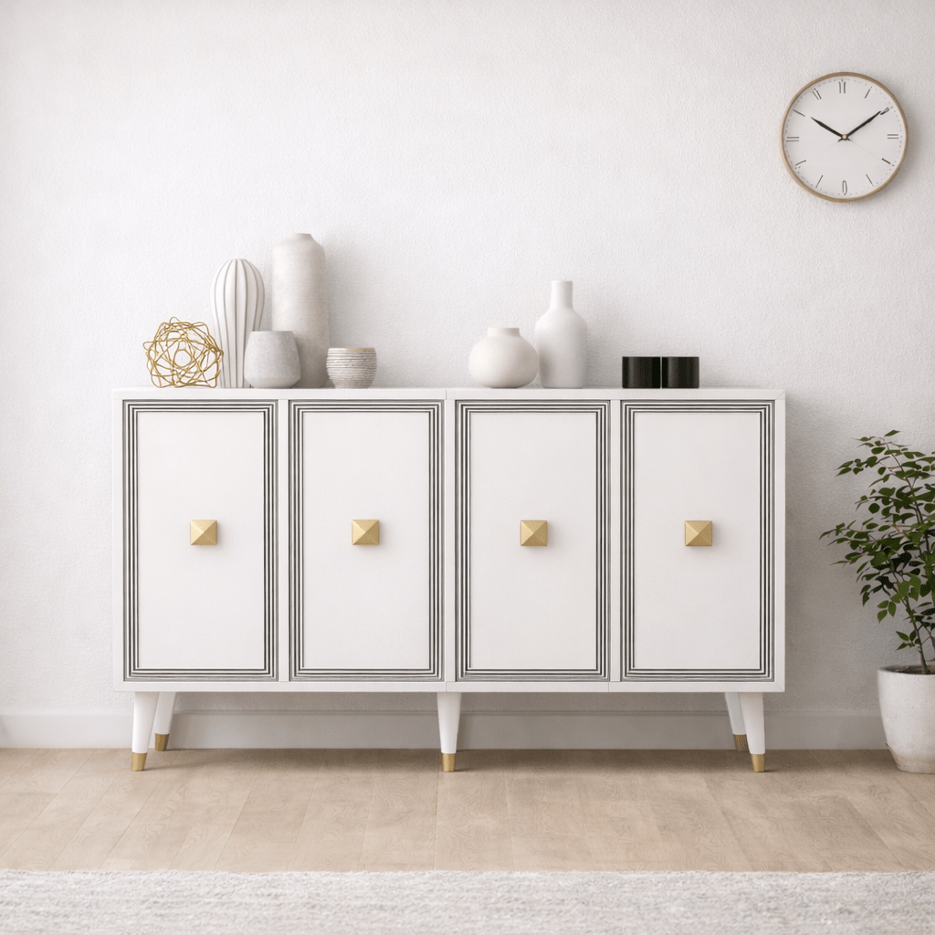 Dressoirs - Modern Dressoir Ansel Wit - Goud Melamine 120 cm - Dimehouse