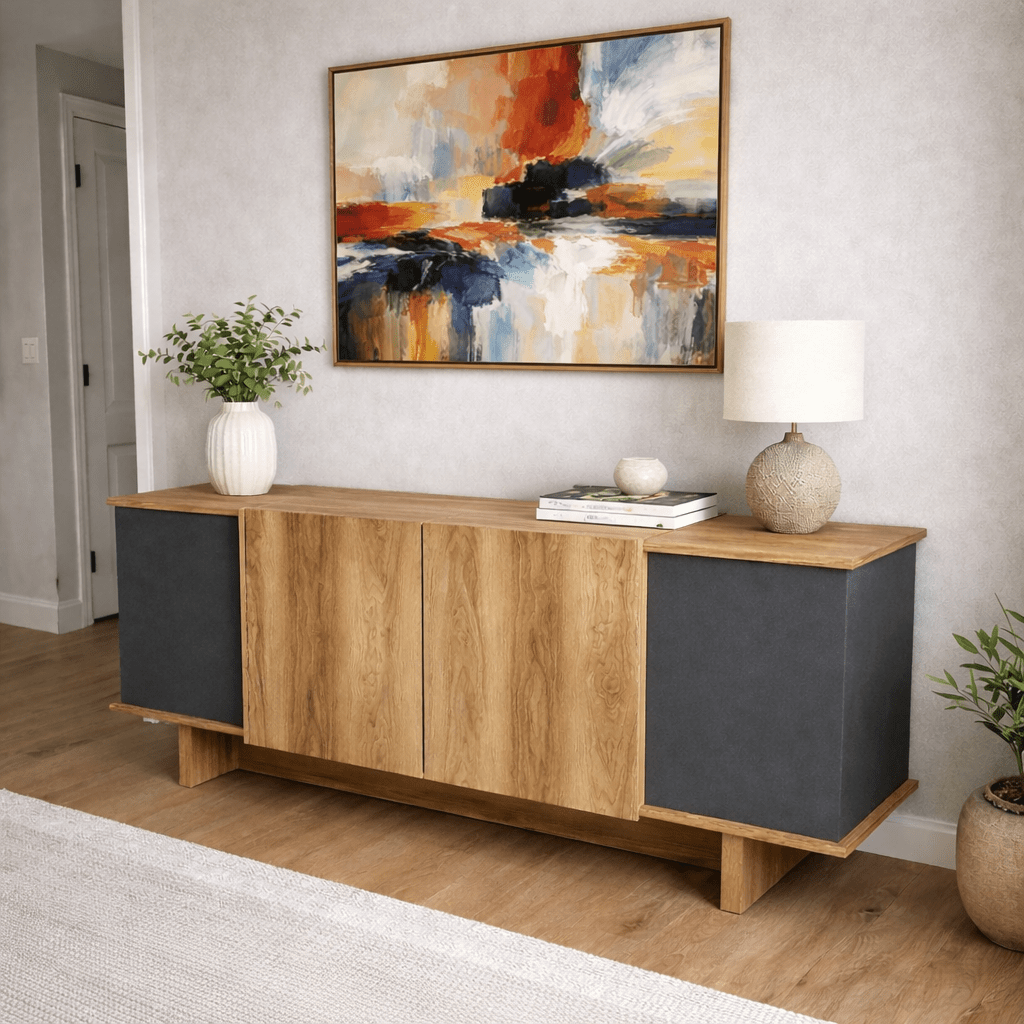 Dressoirs - Modern Dressoir Antraciet - Walnootlook Melamine Diana 180 cm - Dimehouse