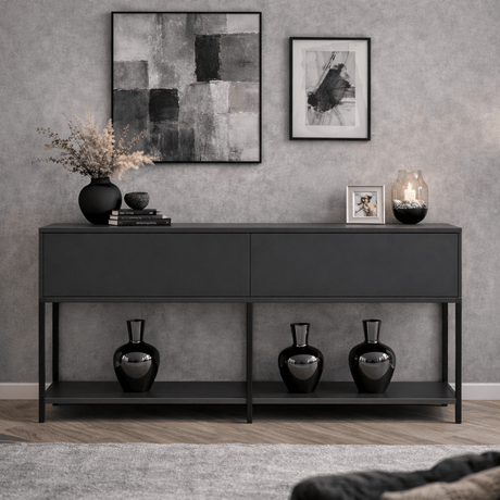 Cómoda-moderna-Lord-antracita-150x30x80---Estructura-negra---Dos-compartimentos