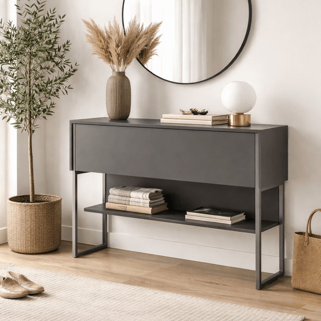Dressoirs - Modern Dressoir Antraciet Luxe 120x80x30 - Zilver Frame - Eén Vak - Dimehouse