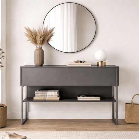 Moderno Aparador Antracita Lujo 120x80x30 - Marco Plateado - Un Compartimento 