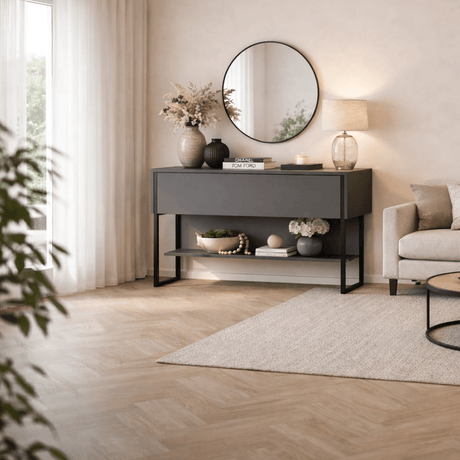 Moderno Aparador Antracita Lujo 120x80x30 - Marco Negro - Un Compartimento 