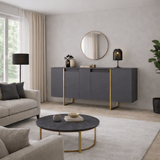 Dressoirs - Modern Dressoir Antraciet Luxe 160x80x35 - Gouden Frame - Dimehouse
