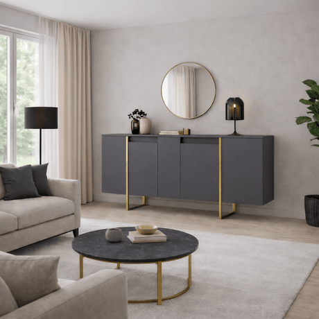 Moderno Aparador Antracita Lujo 160x80x35 - Marco Dorado 