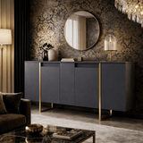 Dressoirs - Modern Dressoir Antraciet Luxe 160x80x35 - Gouden Frame - Dimehouse