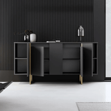 Dressoirs - Modern Dressoir Antraciet Luxe 160x80x35 - Gouden Frame - Dimehouse