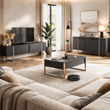 Dressoirs - Modern Dressoir Antraciet Luxe 160x80x35 - Gouden Frame - Dimehouse
