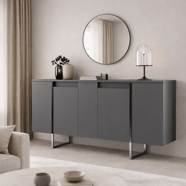 Dressoirs - Modern Dressoir Antraciet Luxe 160x80x35 - Zilver Frame - Dimehouse