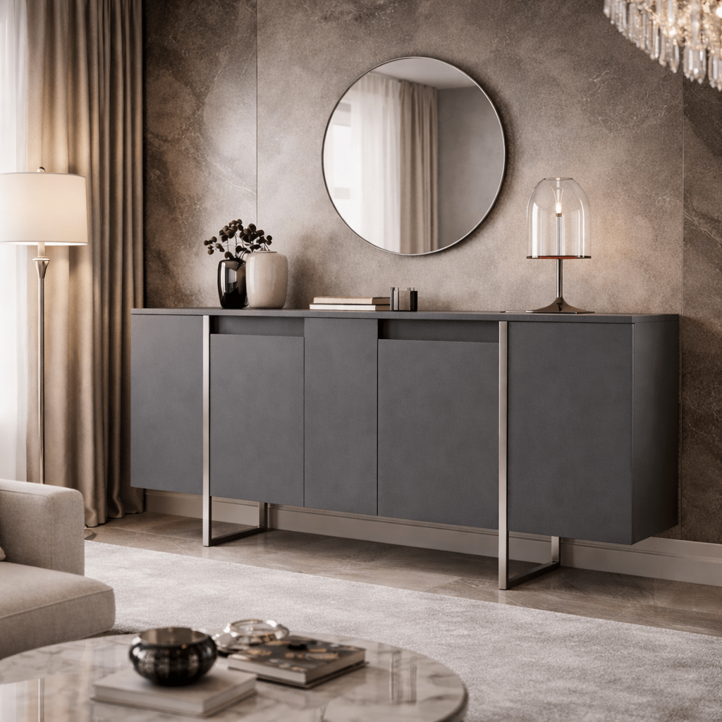 Dressoirs - Modern Dressoir Antraciet Luxe 160x80x35 - Zilver Frame - Dimehouse