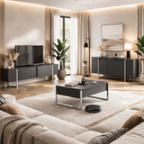 Dressoirs - Modern Dressoir Antraciet Luxe 160x80x35 - Zilver Frame - Dimehouse