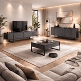 Dressoirs - Modern Dressoir Antraciet Luxe 160x80x35 - Zwart Frame - Dimehouse