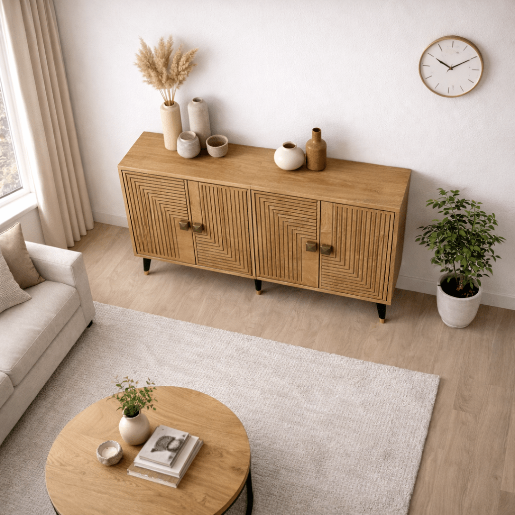 Dressoirs - Modern Dressoir Saffier Eikenlook - Goud 120 cm Melamine Ahart - Dimehouse