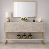 Dressoirs - Modern Dressoir Travertin Luxe 120x80x30 - Gouden Frame - Eén Vak - Dimehouse