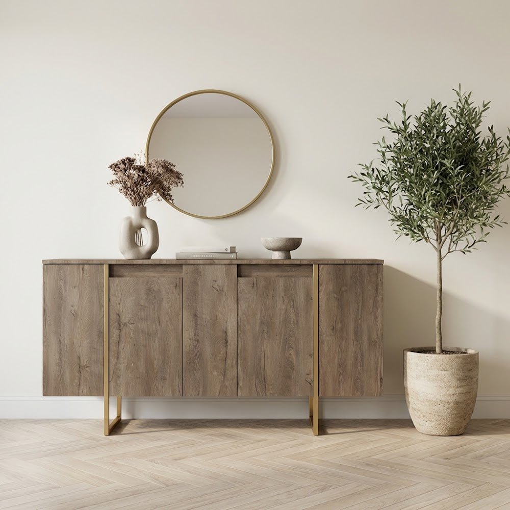 Dressoirs - Modern Dressoir Walnoot Luxe 160x80x35 - Gouden Frame - Dimehouse